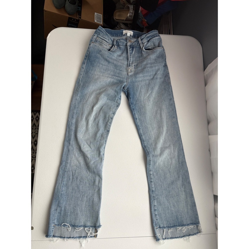 FRAME Le Crop Mini Boot Jeans Frayed‎ Hem Light Wash Denim Size 28